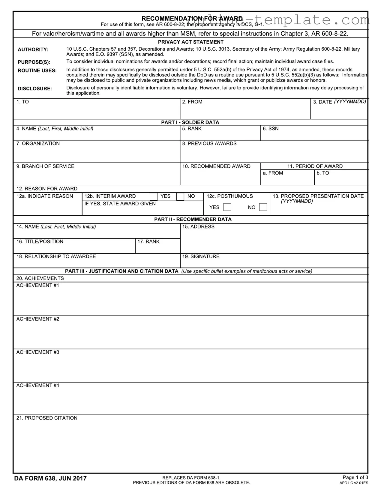 Free Da 638 PDF Template