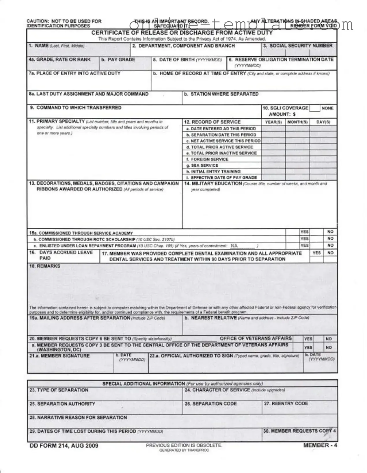 Free Dd 214 PDF Template