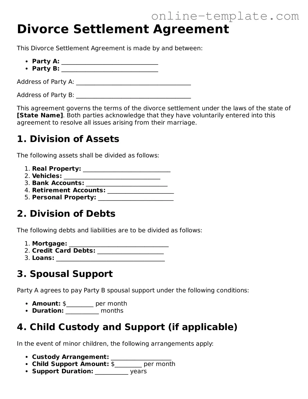 Official Divorce Settlement Agreement Template