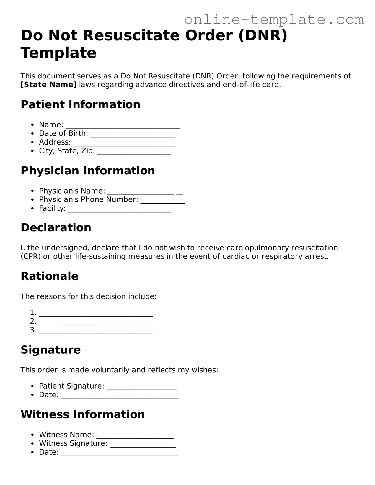 Official Do Not Resuscitate Order Template