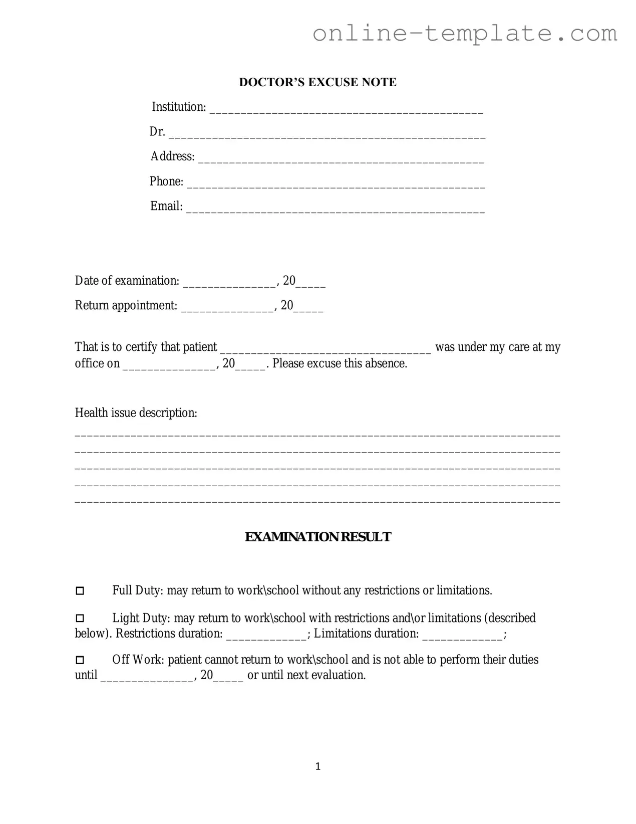 Free Doctors Excuse Note PDF Template