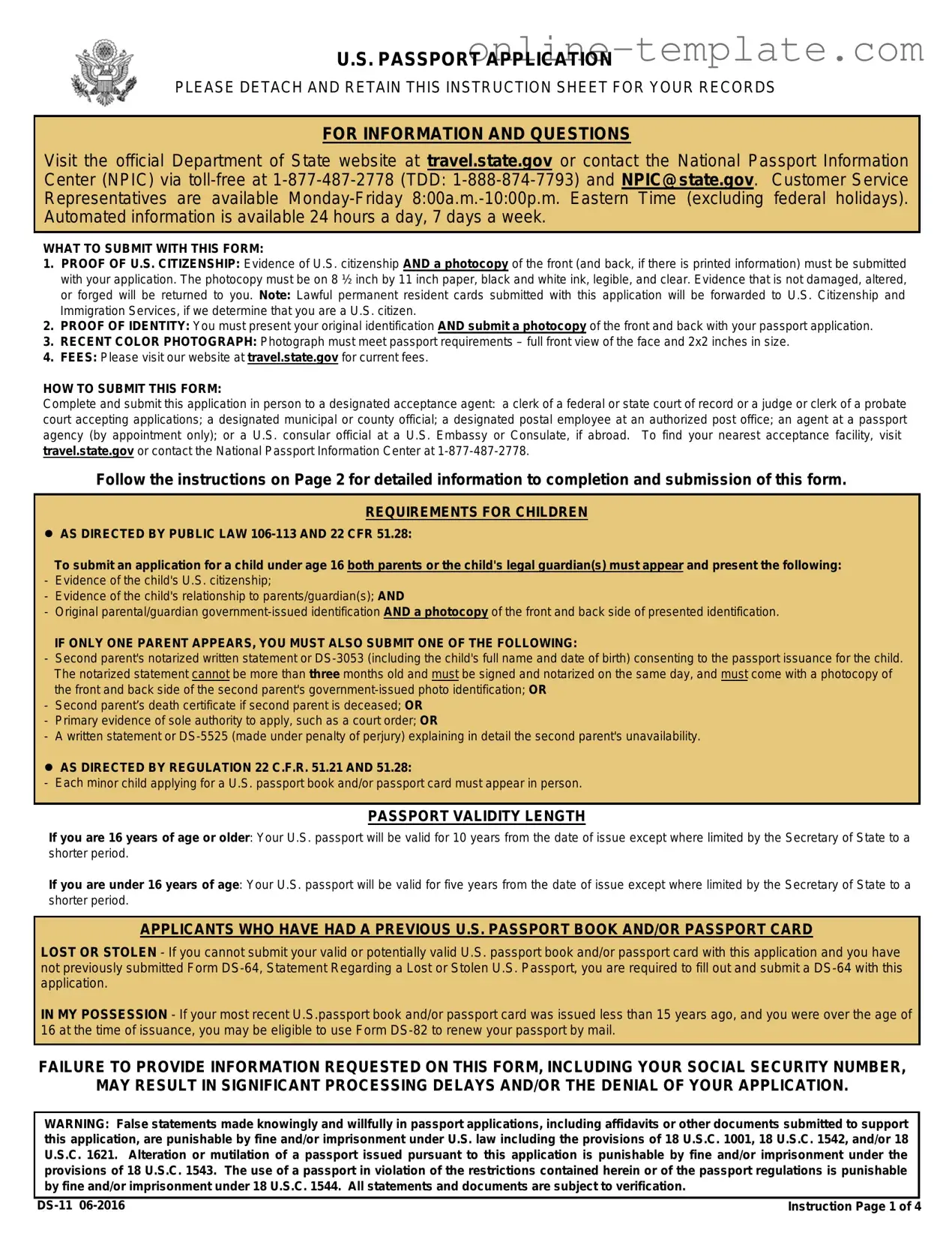 Free DS-11 U.S. Passport application PDF Template