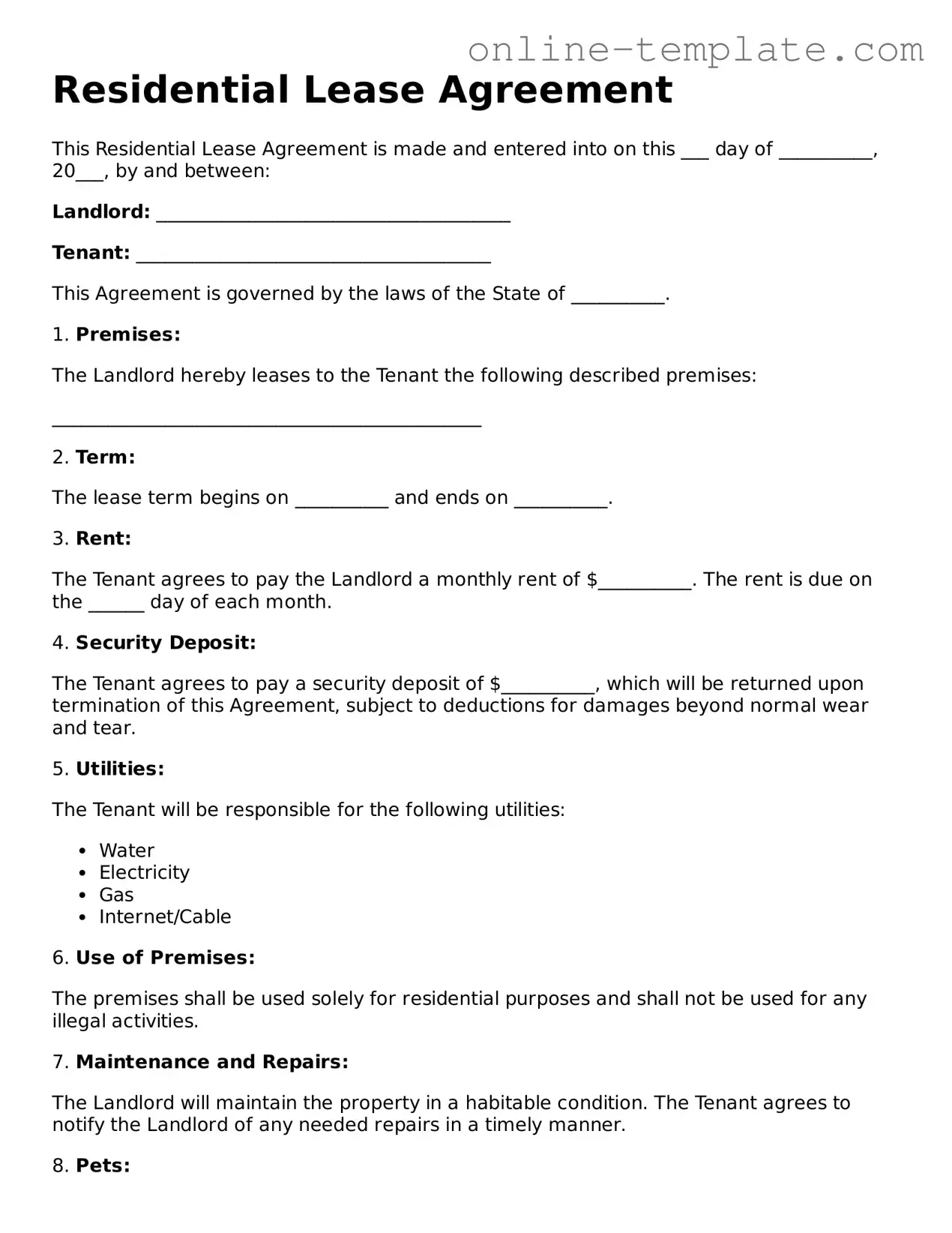 Official Residential Lease Agreement Template