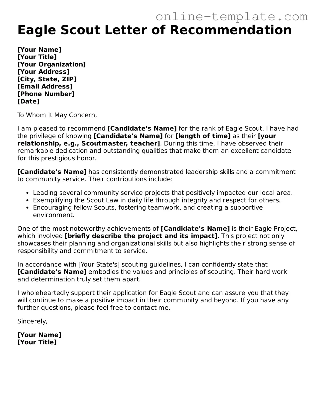 Official Eagle Scout Letter of Recommendation Template