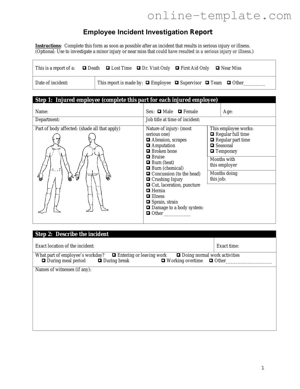 Free Employee Accident Report PDF Template