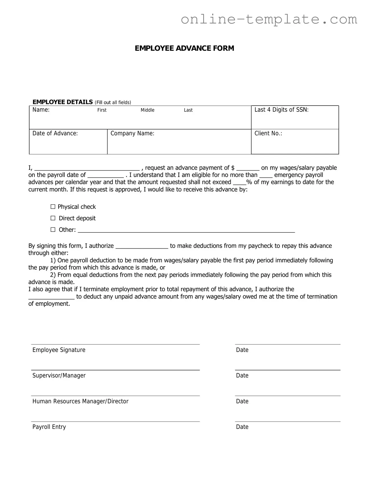 Free Employee Advance PDF Template