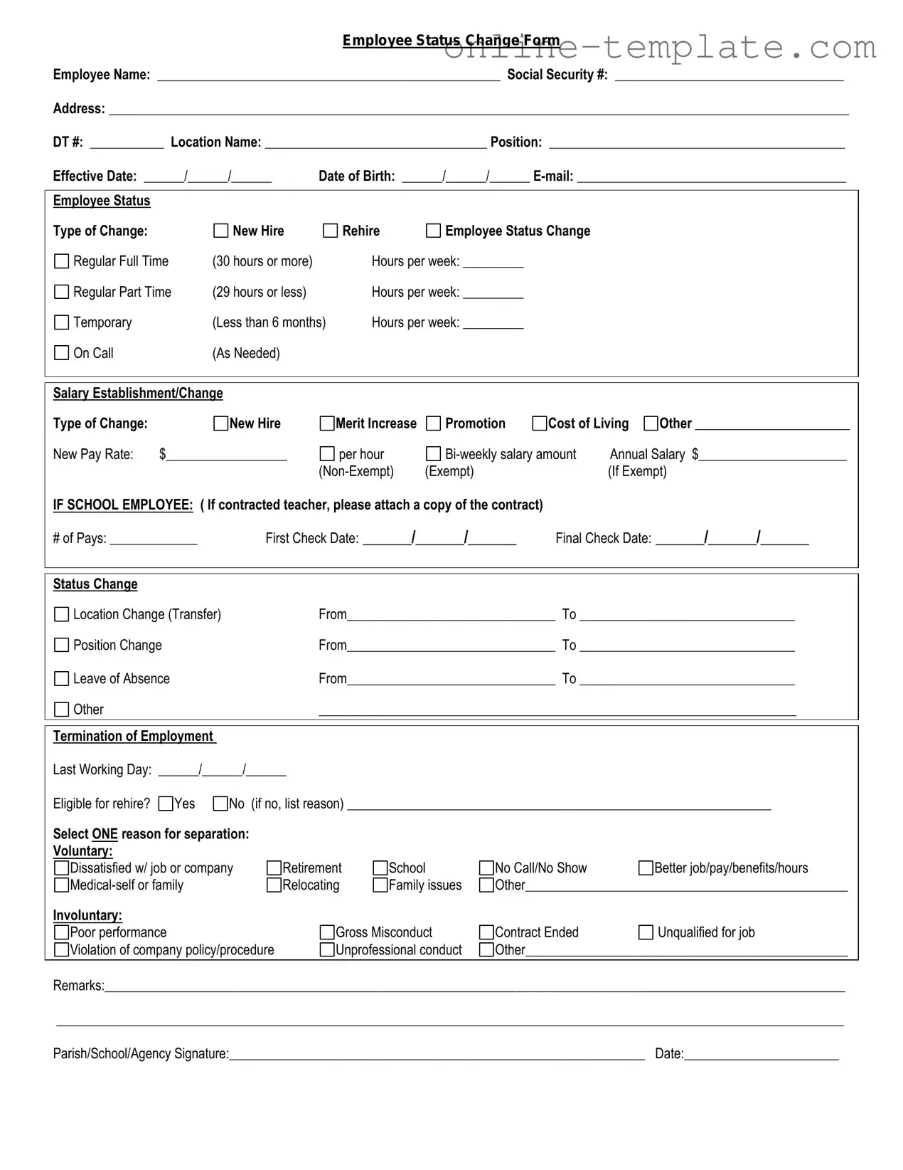 Free Employee Status Change PDF Template