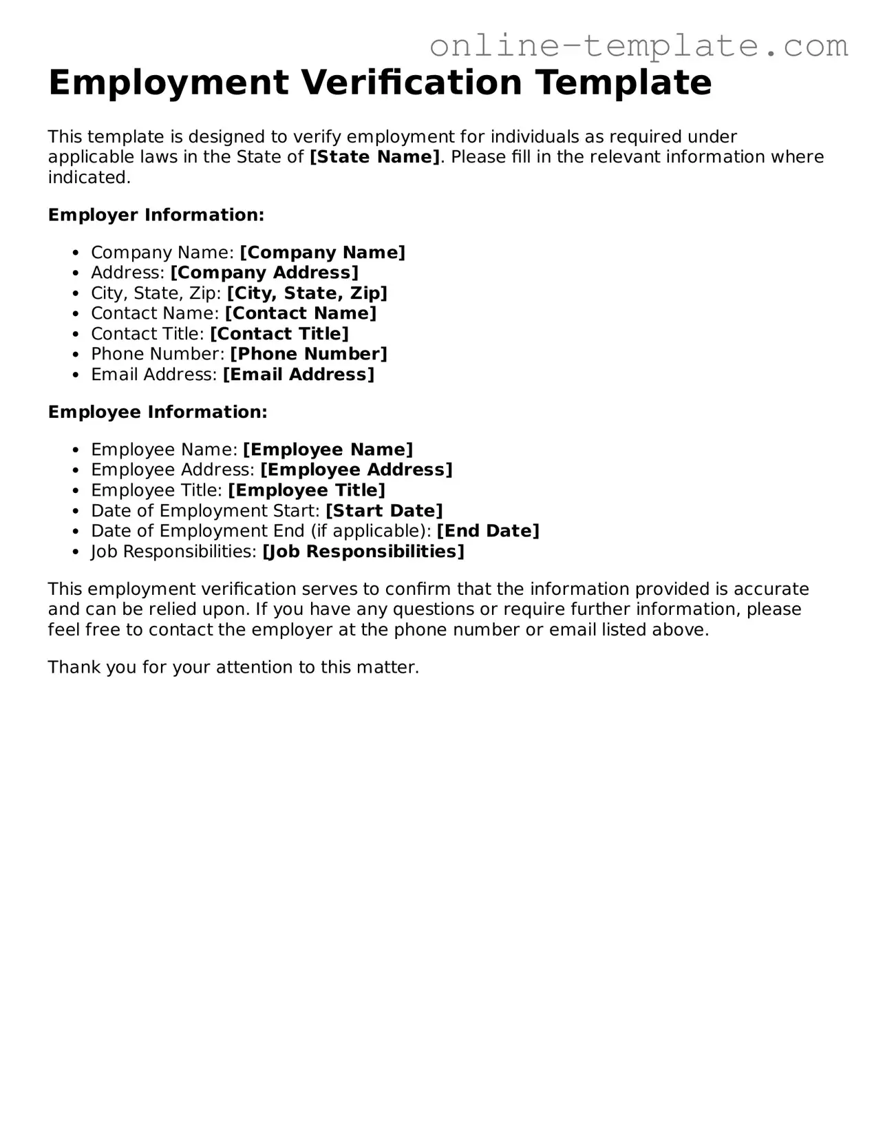 Official Employment Verification Template
