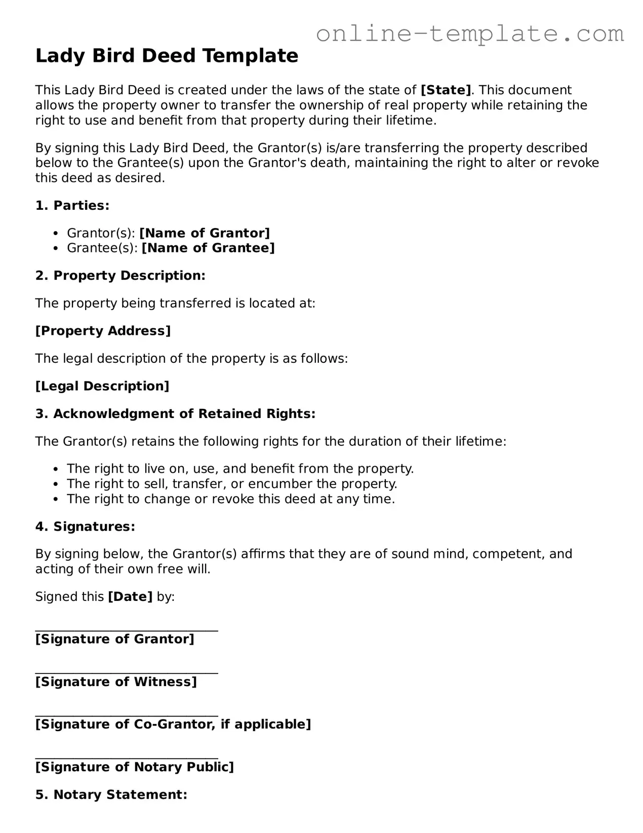 Official Lady Bird Deed Template
