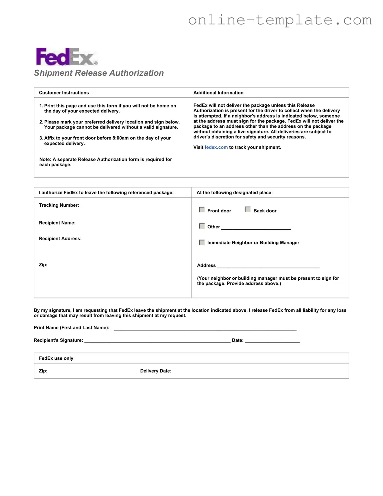 Free Fedex Release PDF Template