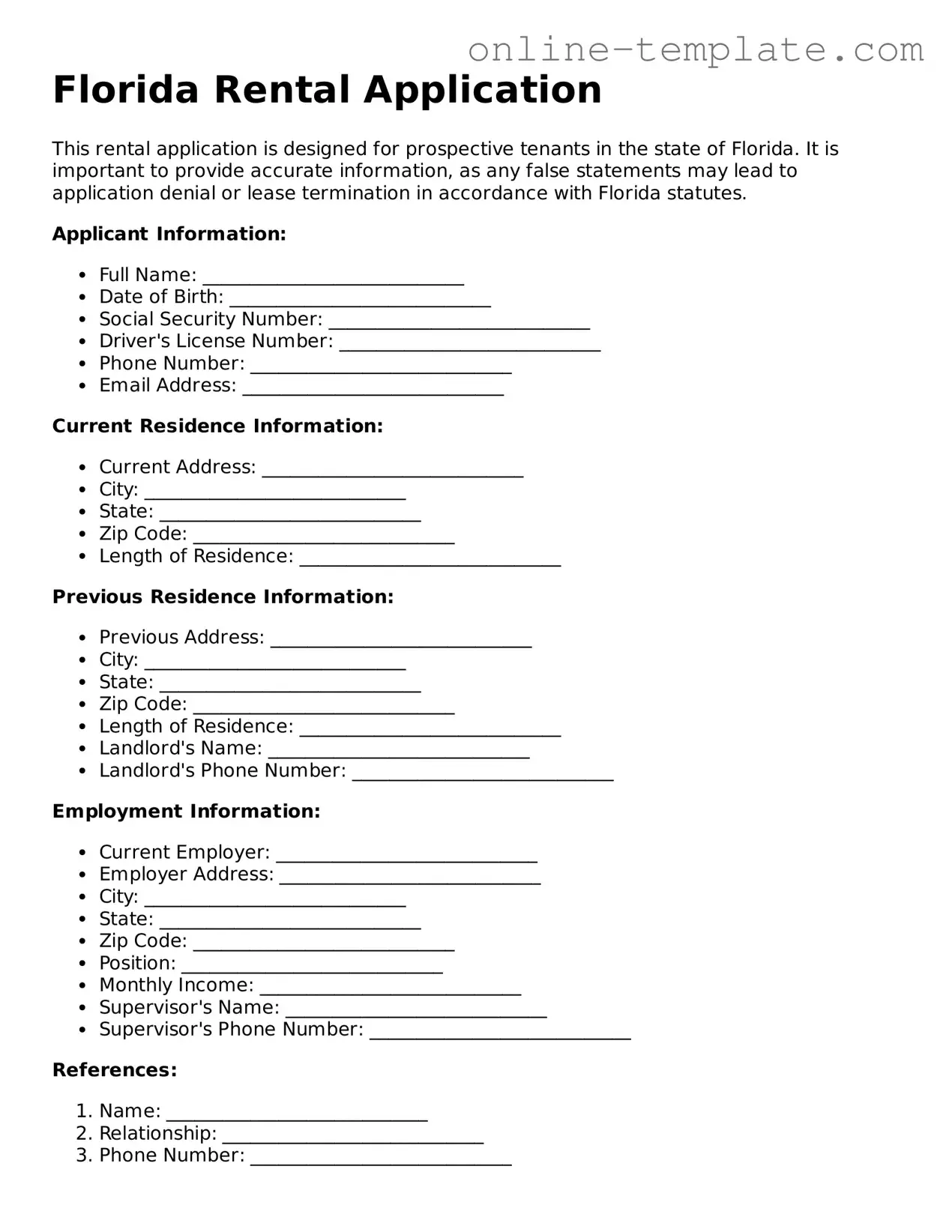 Attorney-Verified  Rental Application Template for Florida