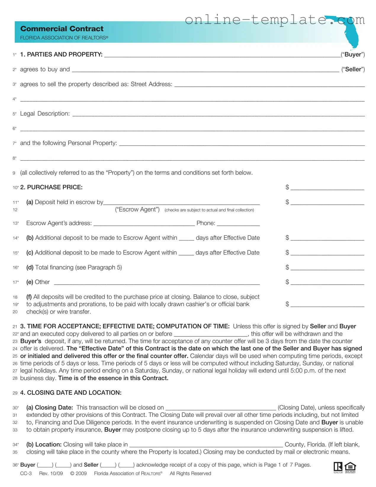 Free Florida Commercial Contract PDF Template