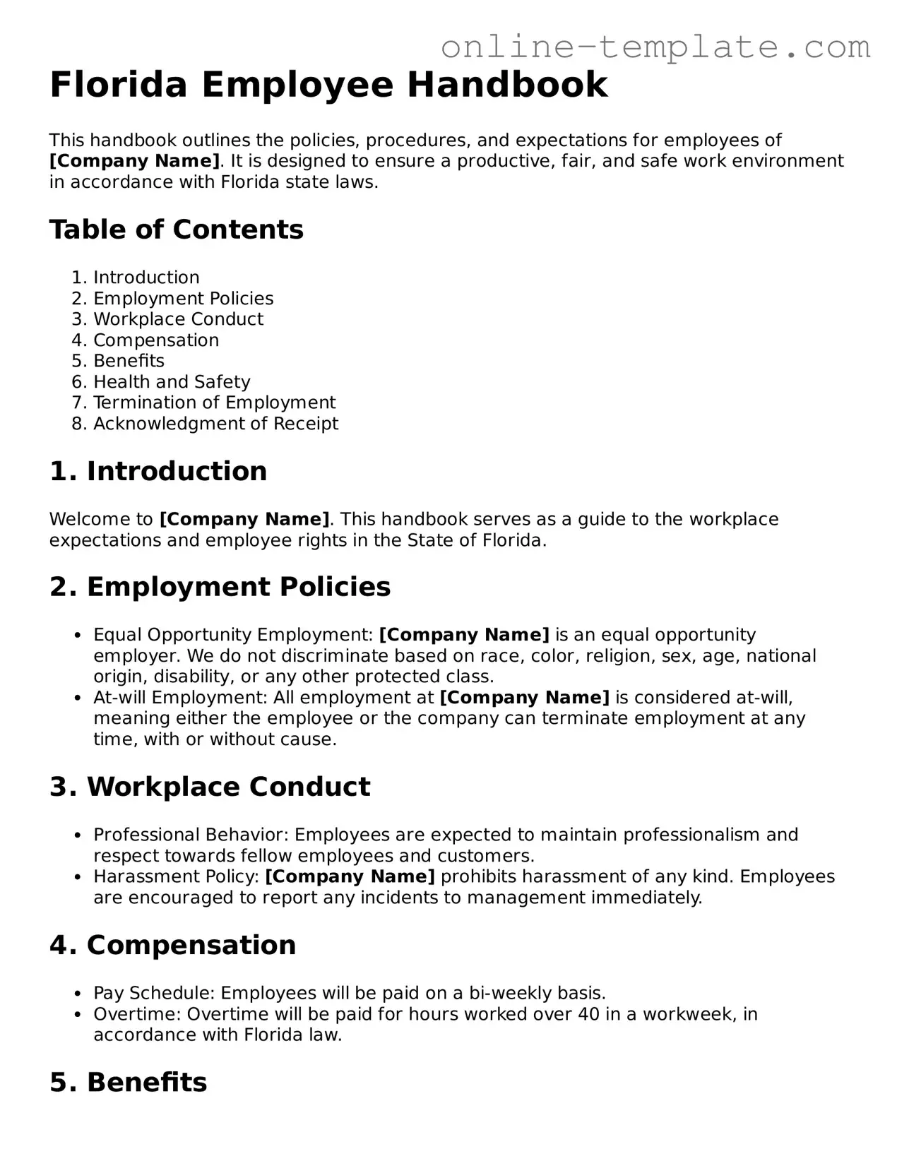 Attorney-Verified  Employee Handbook Template for Florida