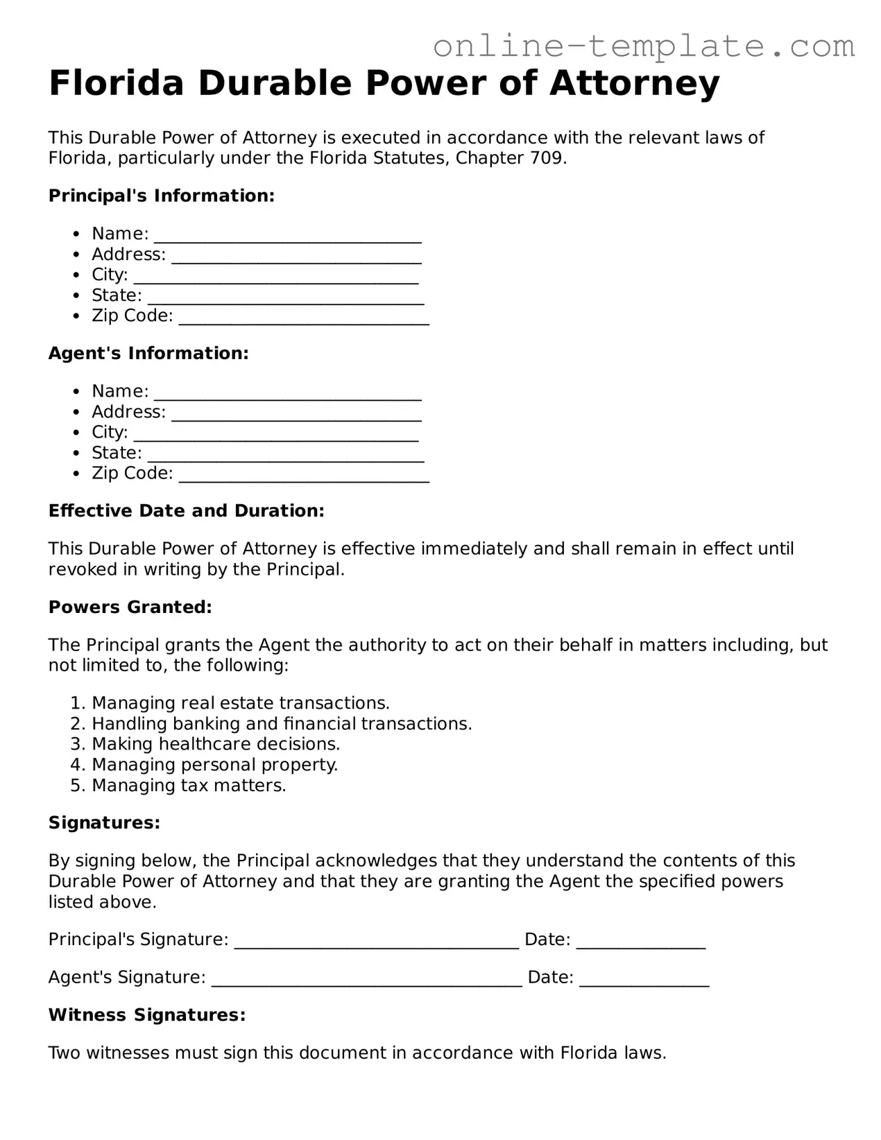 Attorney-Verified  Durable Power of Attorney Template for Florida