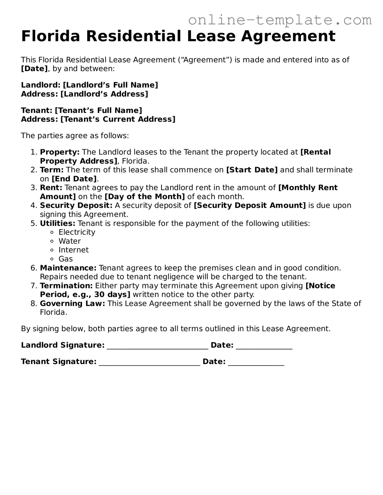 Attorney-Verified  Residential Lease Agreement Template for Florida
