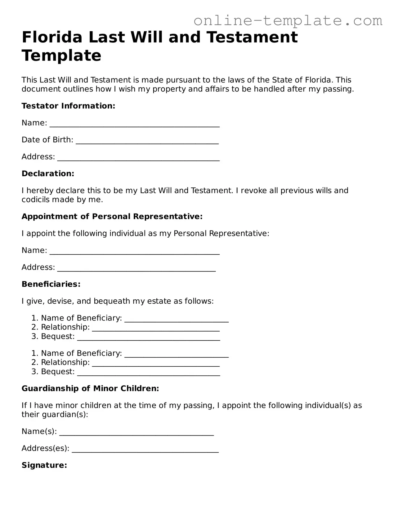 Attorney-Verified  Last Will and Testament Template for Florida