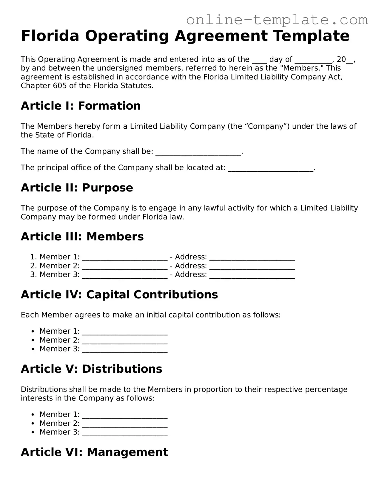 Attorney-Verified  Operating Agreement Template for Florida