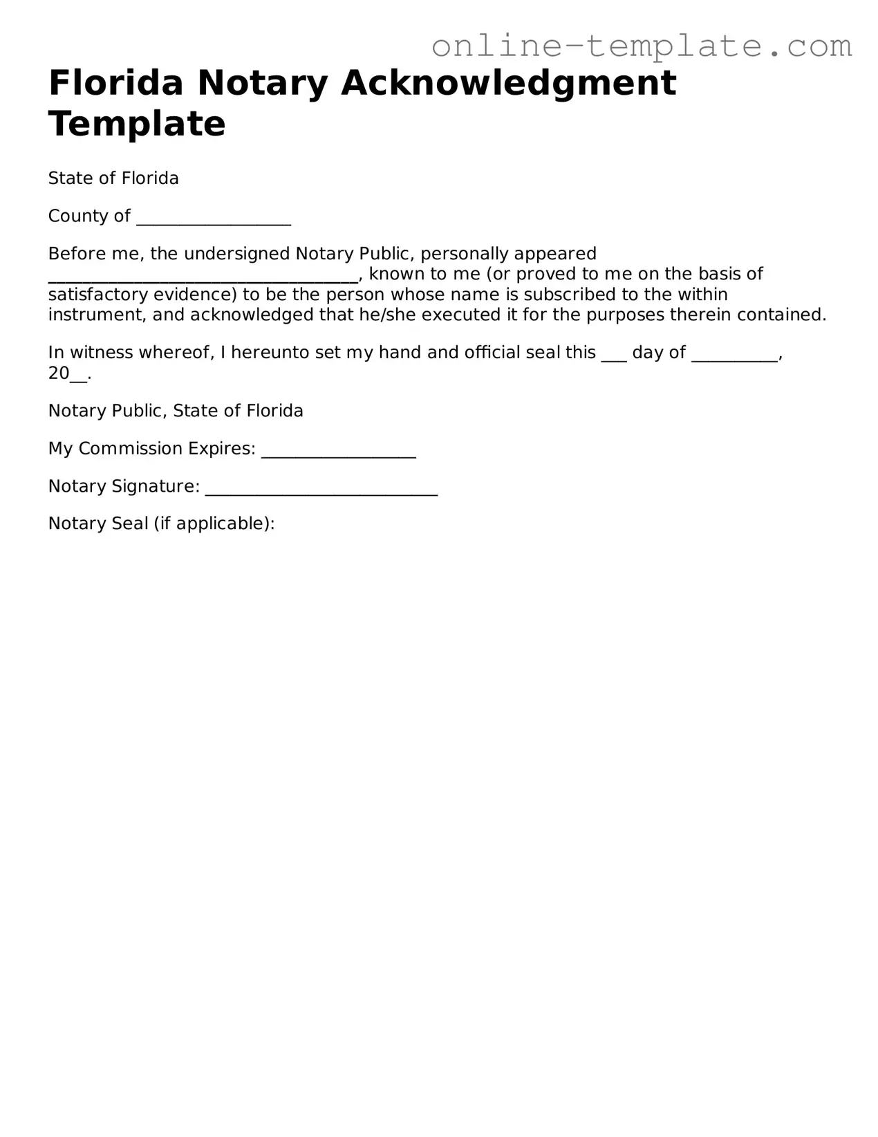Attorney-Verified  Notary Acknowledgement Template for Florida
