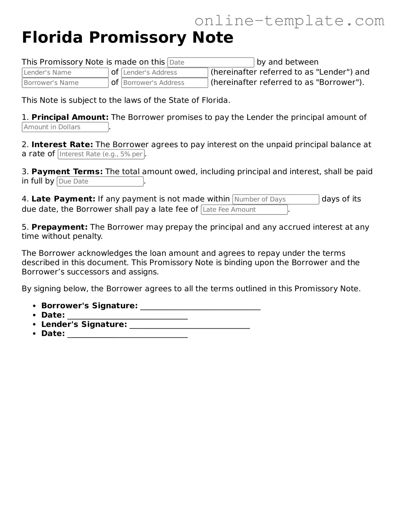 Attorney-Verified  Promissory Note Template for Florida