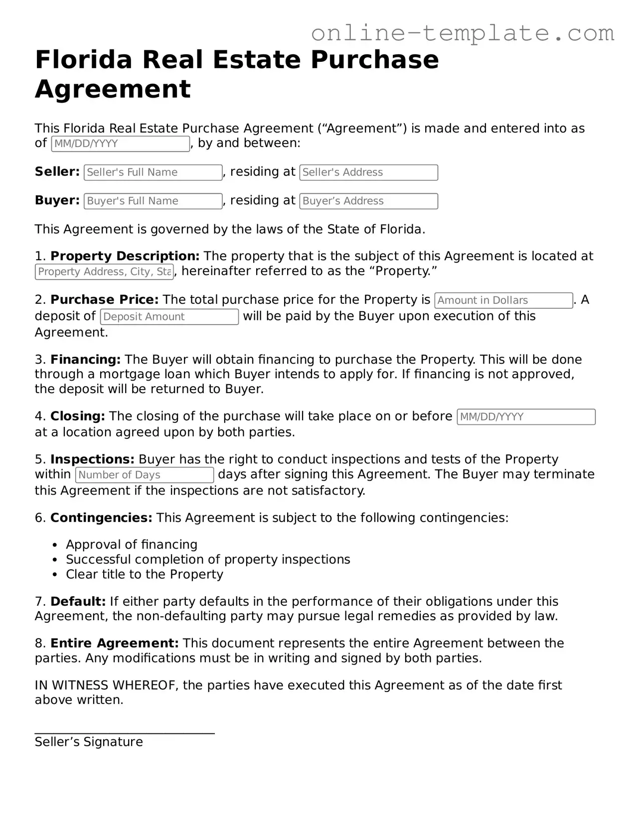 Attorney-Verified  Real Estate Purchase Agreement Template for Florida