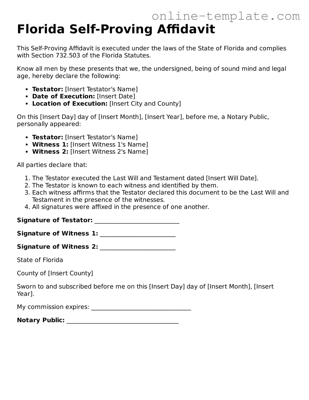 Attorney-Verified  Self-Proving Affidavit Template for Florida
