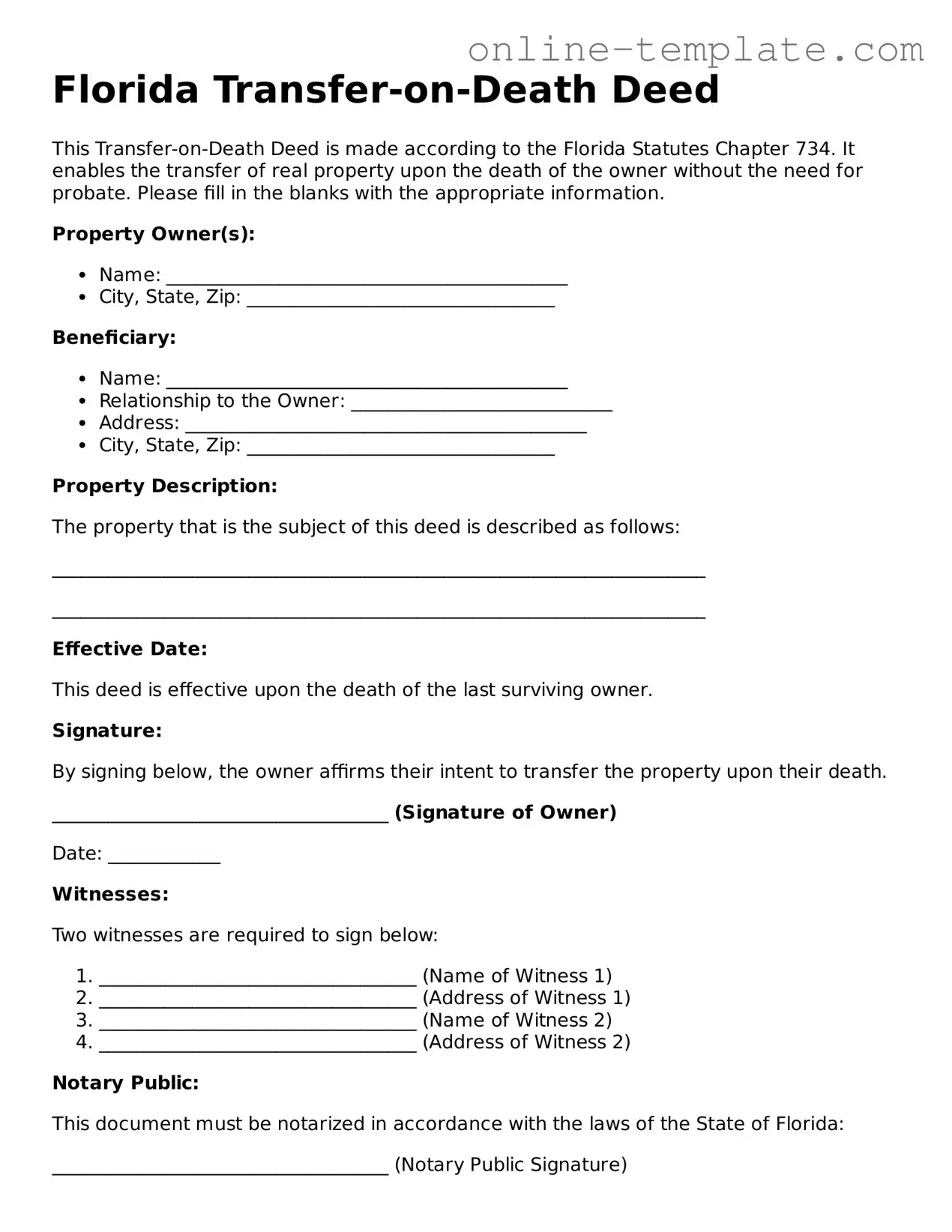 Attorney-Verified  Transfer-on-Death Deed Template for Florida