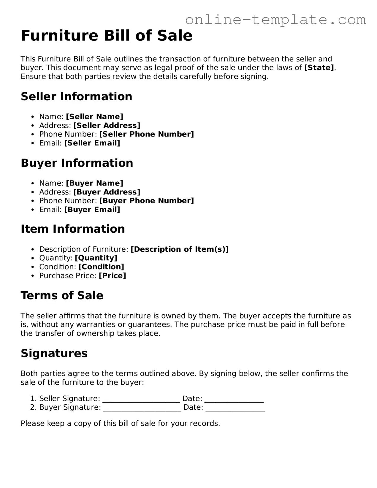 Official Furniture Bill of Sale Template