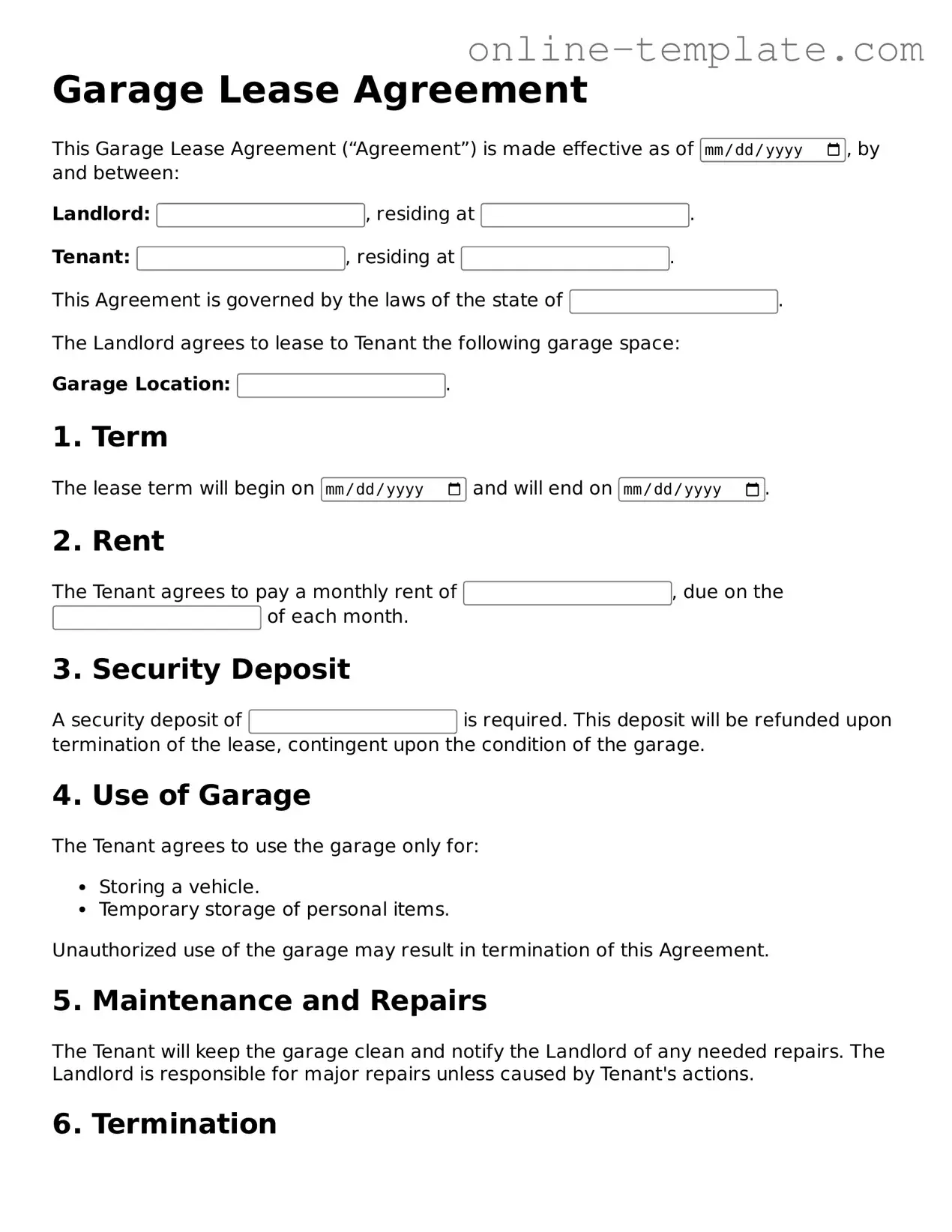 Official Garage Lease Agreement Template