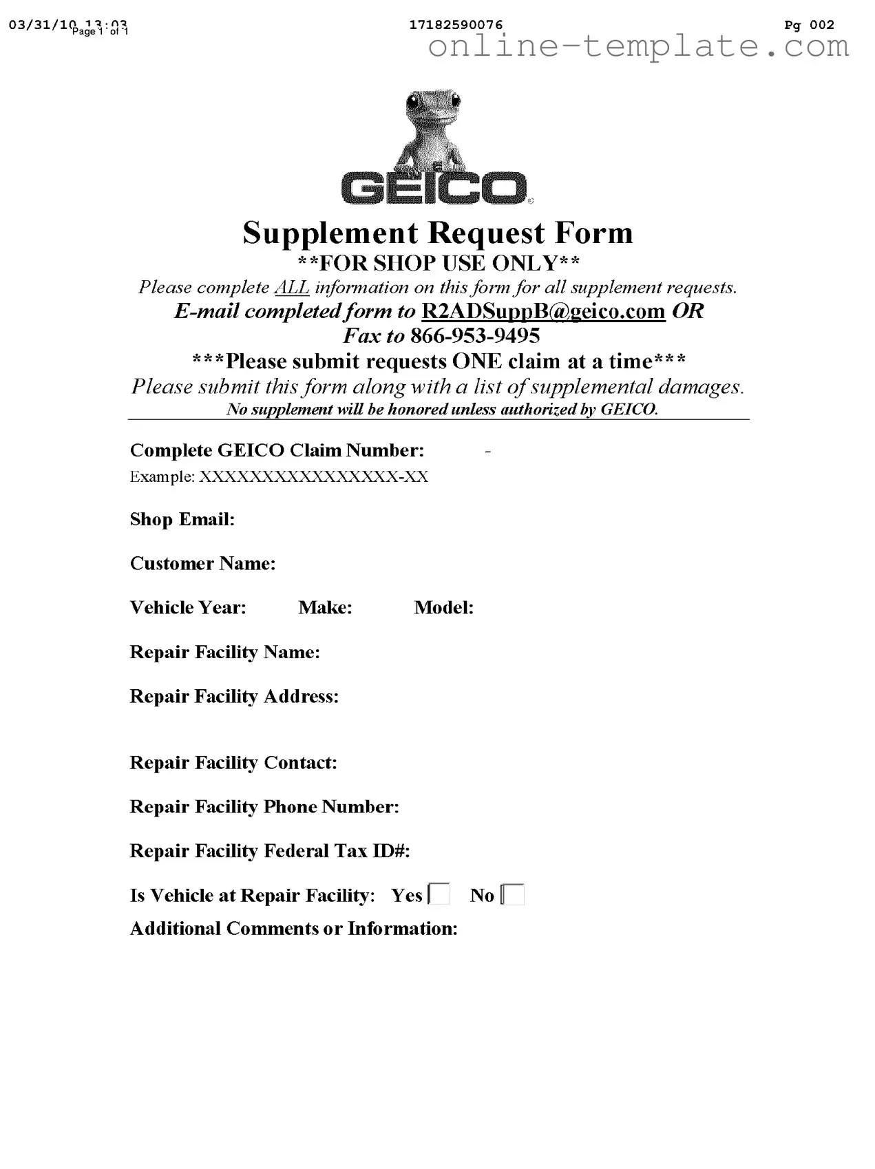 Free Geico Supplement Request PDF Template