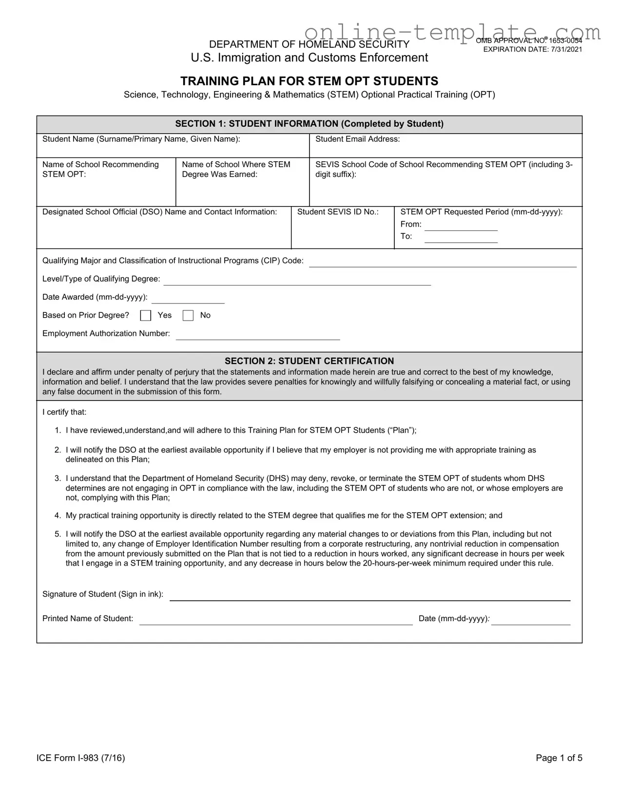 Free ICE I-983 PDF Template