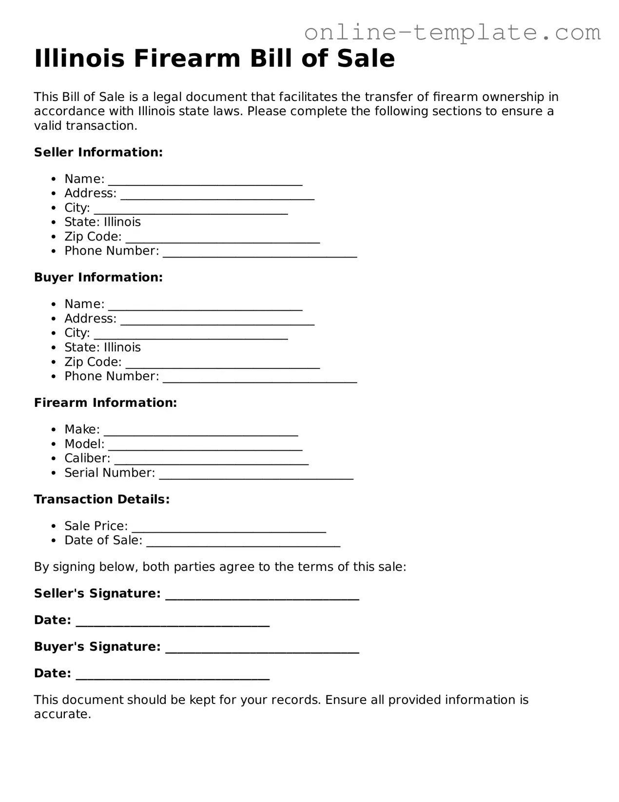 Attorney-Verified  Firearm Bill of Sale Template for Illinois