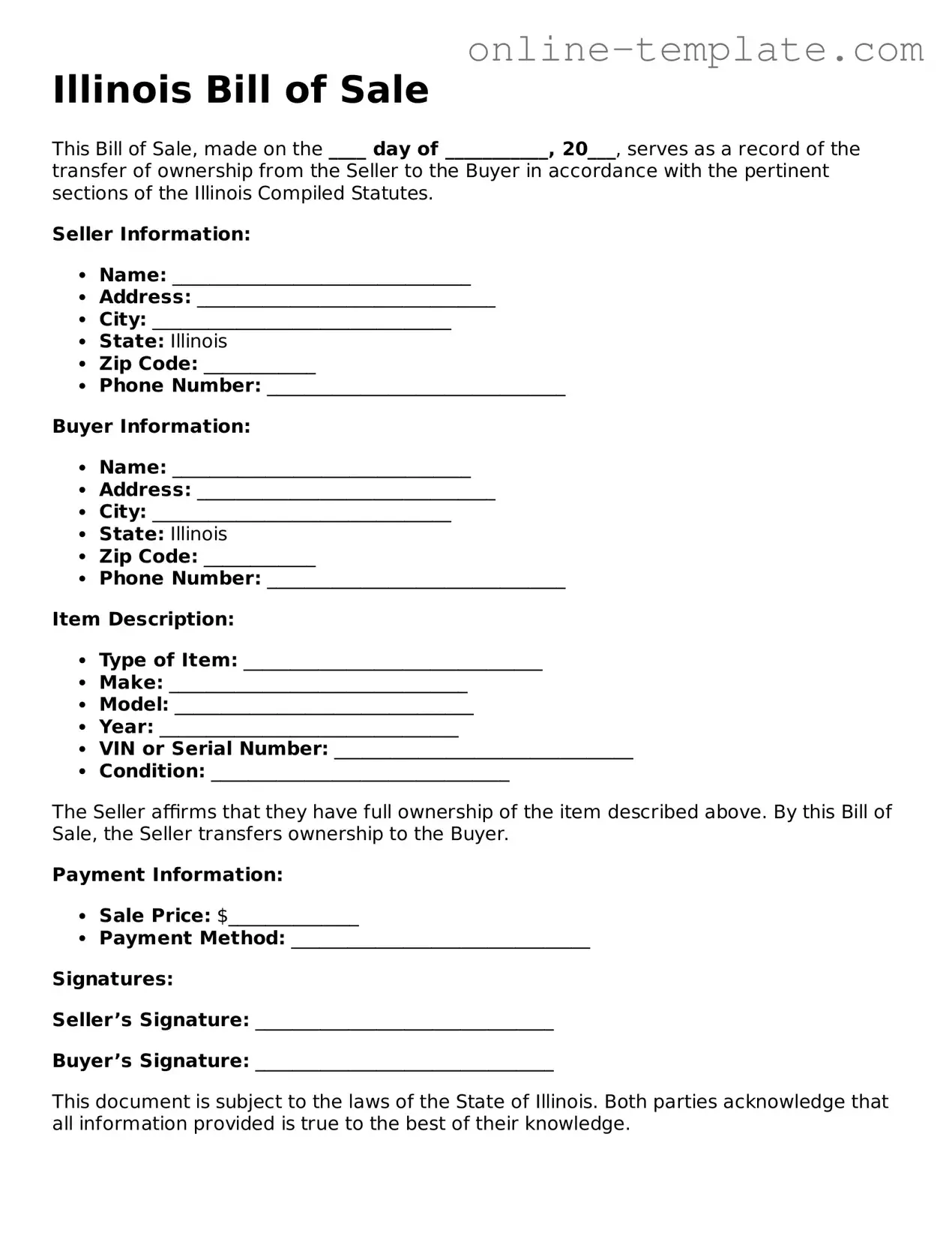 Attorney-Verified  Bill of Sale Template for Illinois