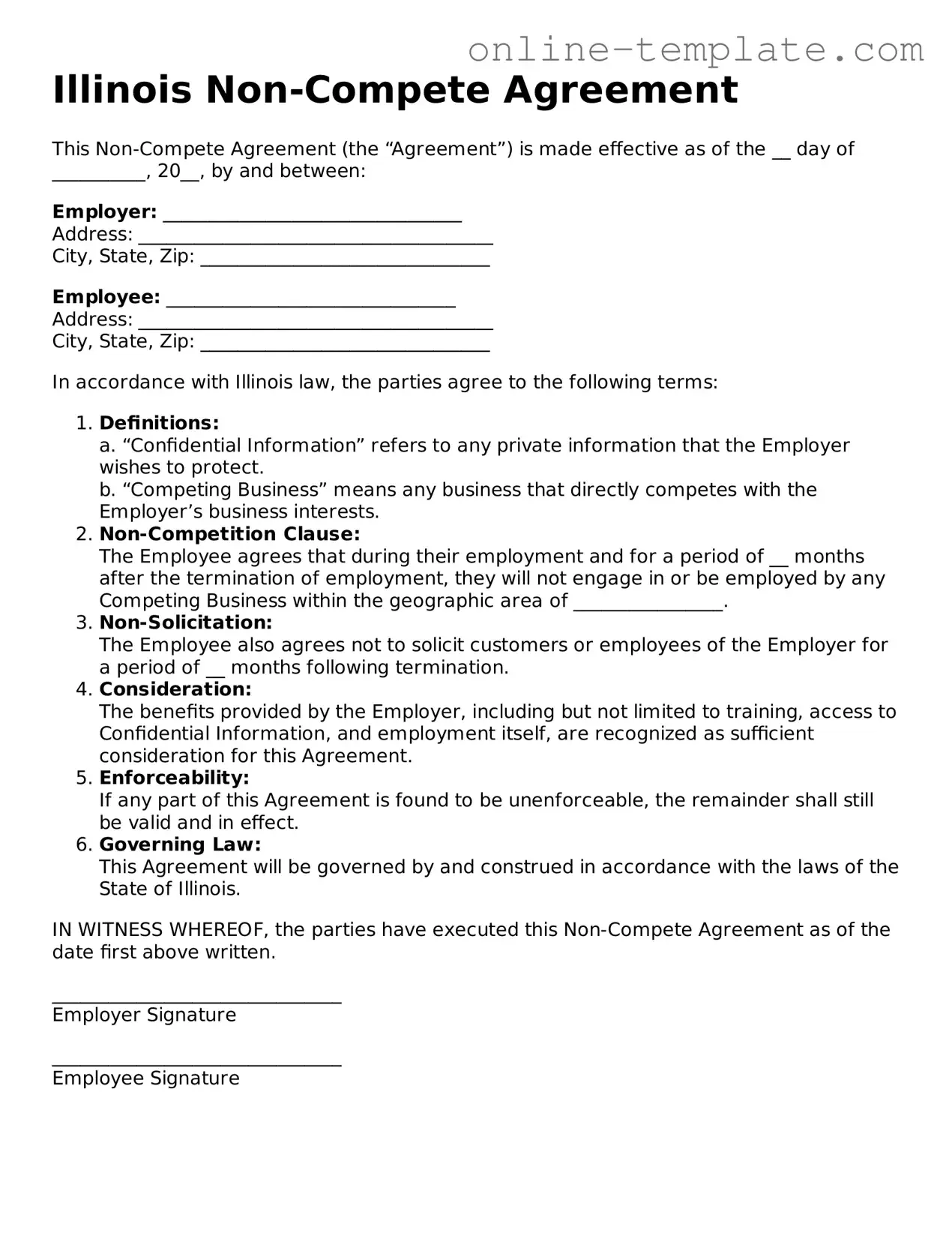 Attorney-Verified  Non-compete Agreement Template for Illinois