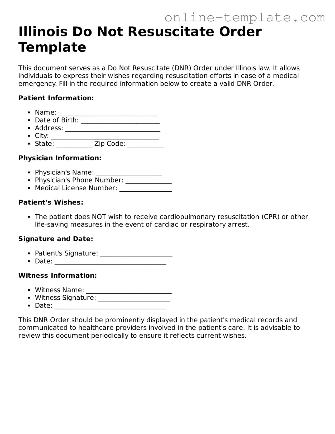 Attorney-Verified  Do Not Resuscitate Order Template for Illinois