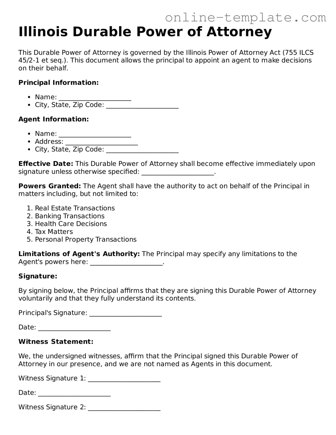 Attorney-Verified  Durable Power of Attorney Template for Illinois