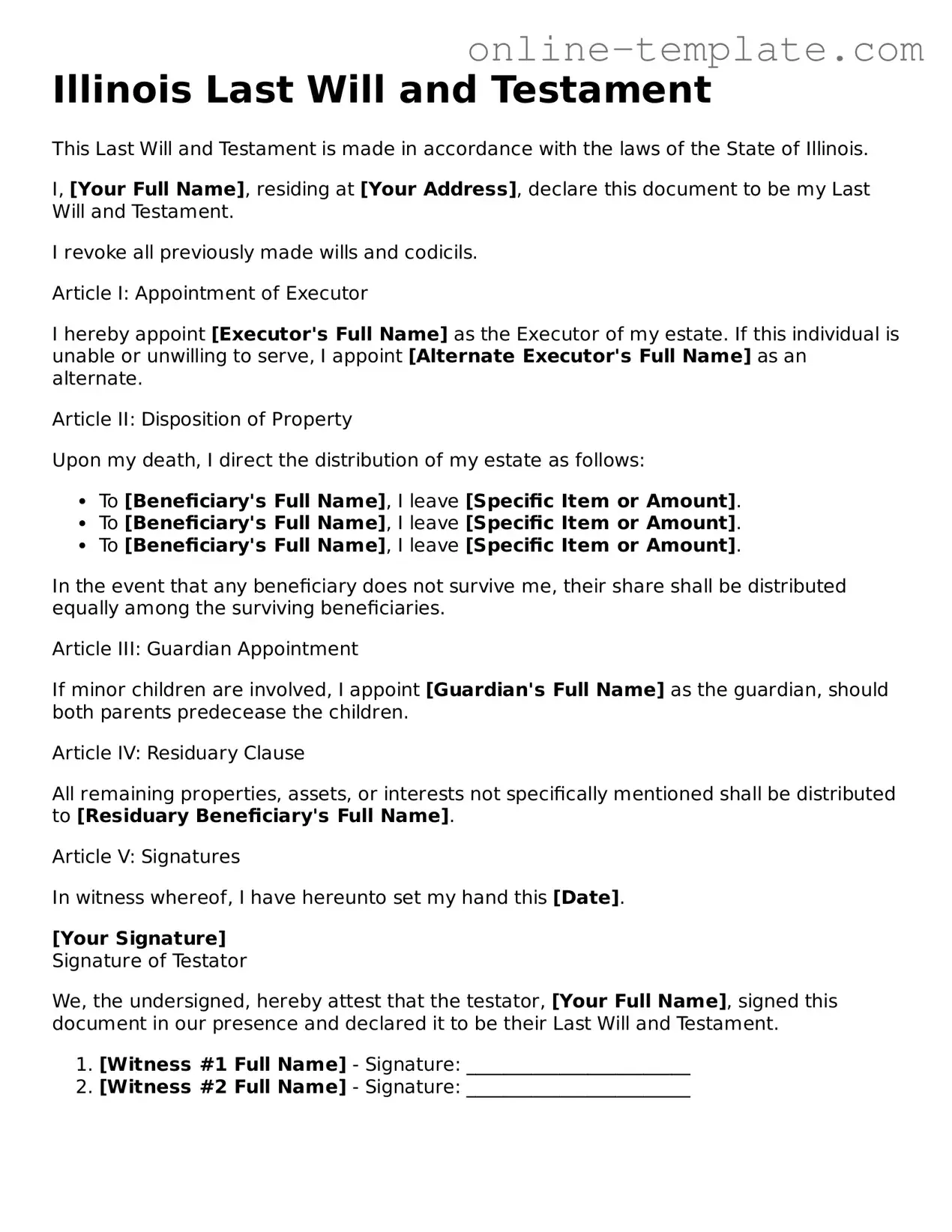 Attorney-Verified  Last Will and Testament Template for Illinois