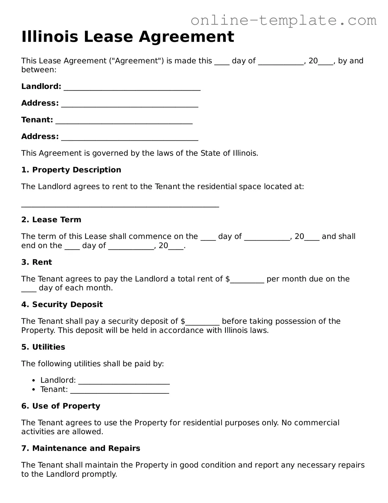 Attorney-Verified  Lease Agreement Template for Illinois