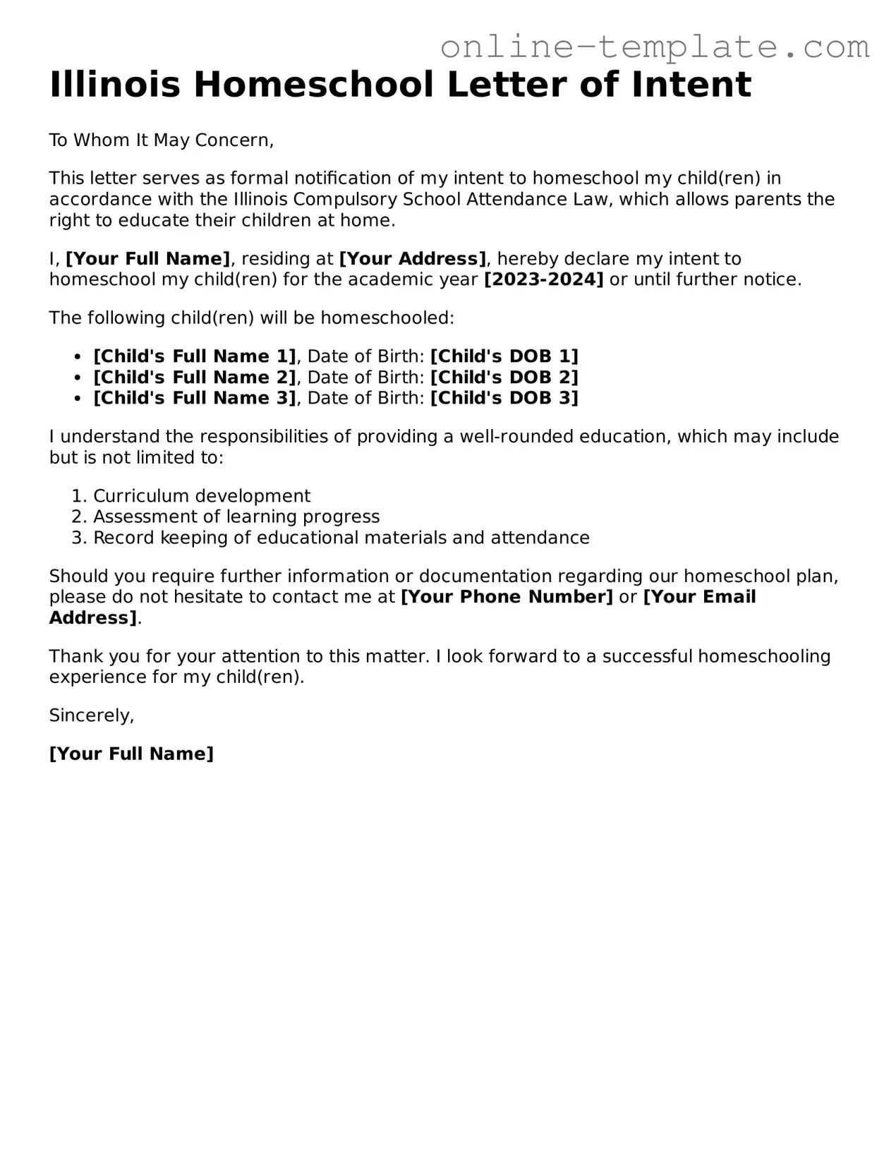 Attorney-Verified  Homeschool Letter of Intent Template for Illinois