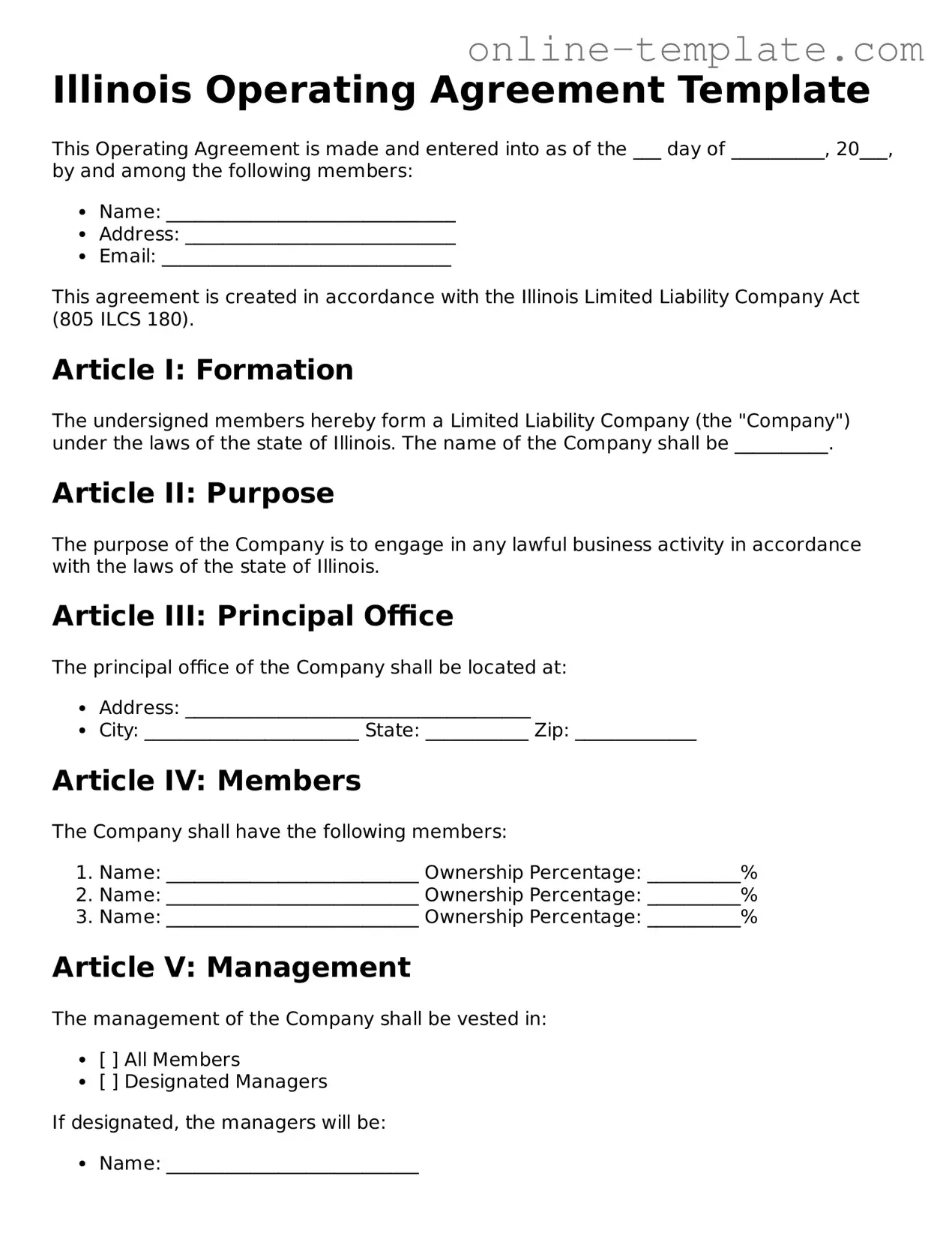 Attorney-Verified  Operating Agreement Template for Illinois
