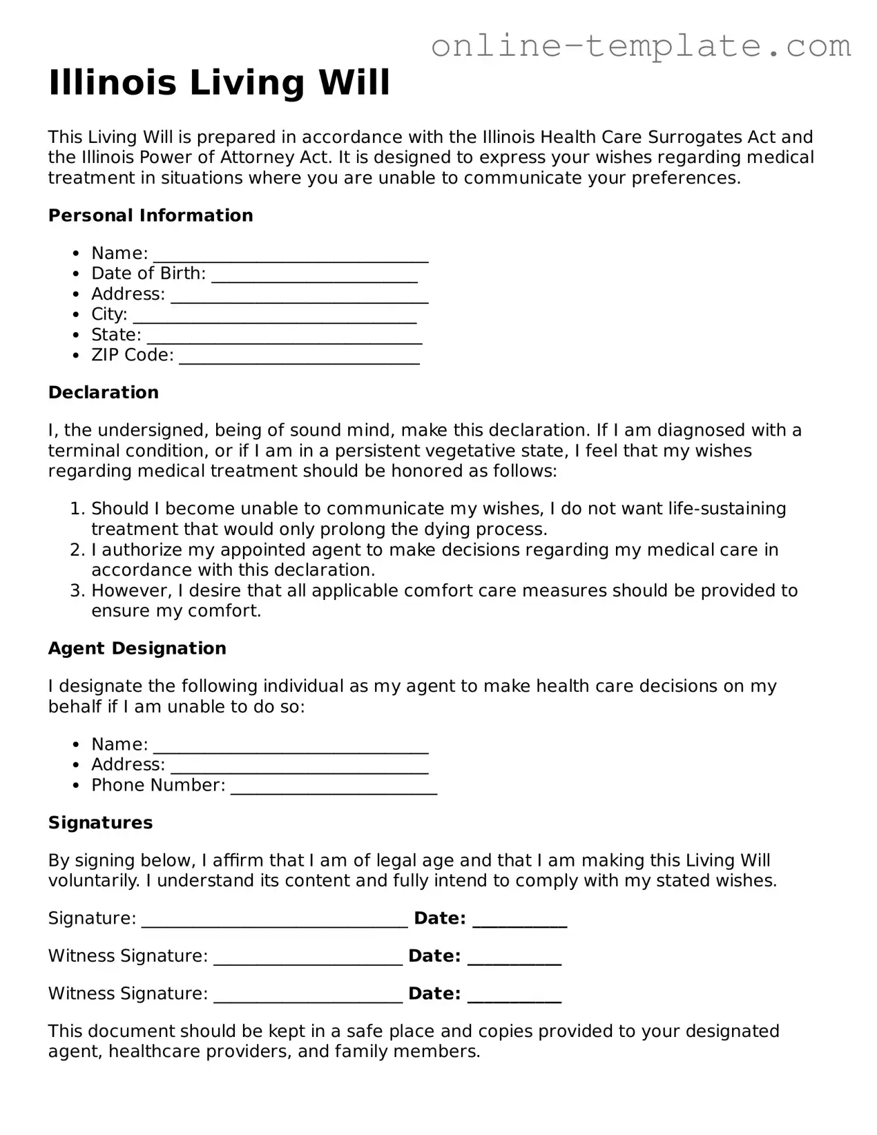 Attorney-Verified  Living Will Template for Illinois