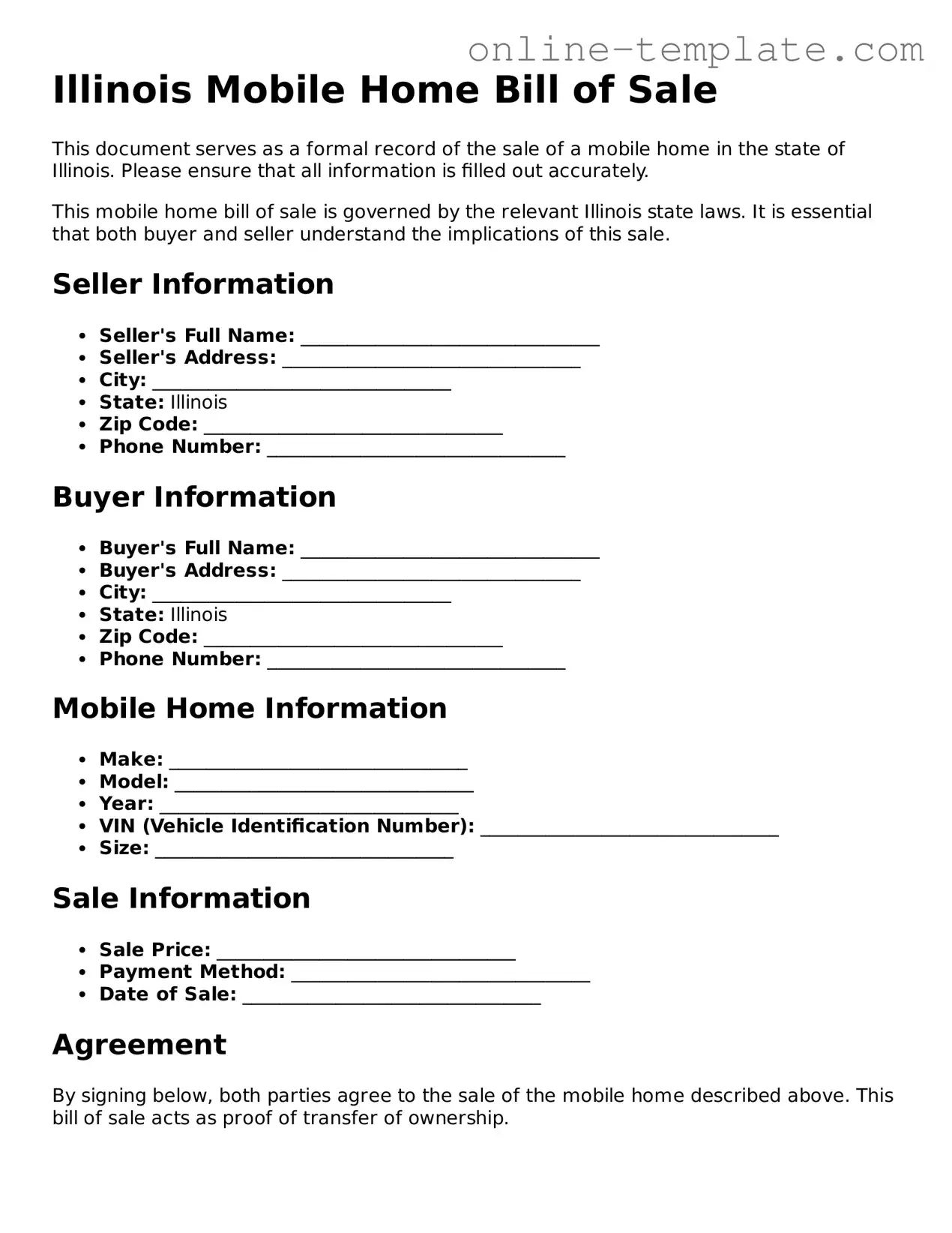 Attorney-Verified  Mobile Home Bill of Sale Template for Illinois