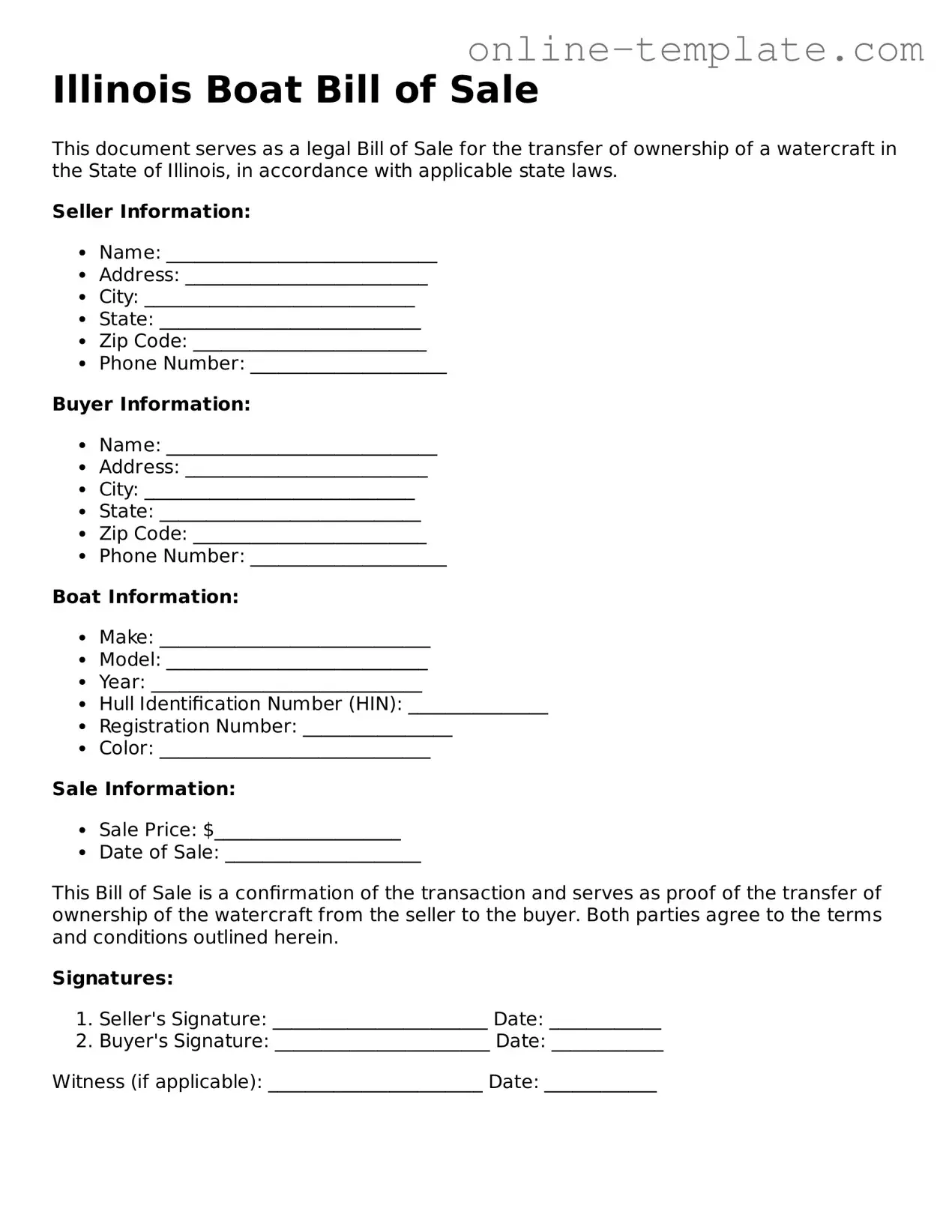 Attorney-Verified  Boat Bill of Sale Template for Illinois