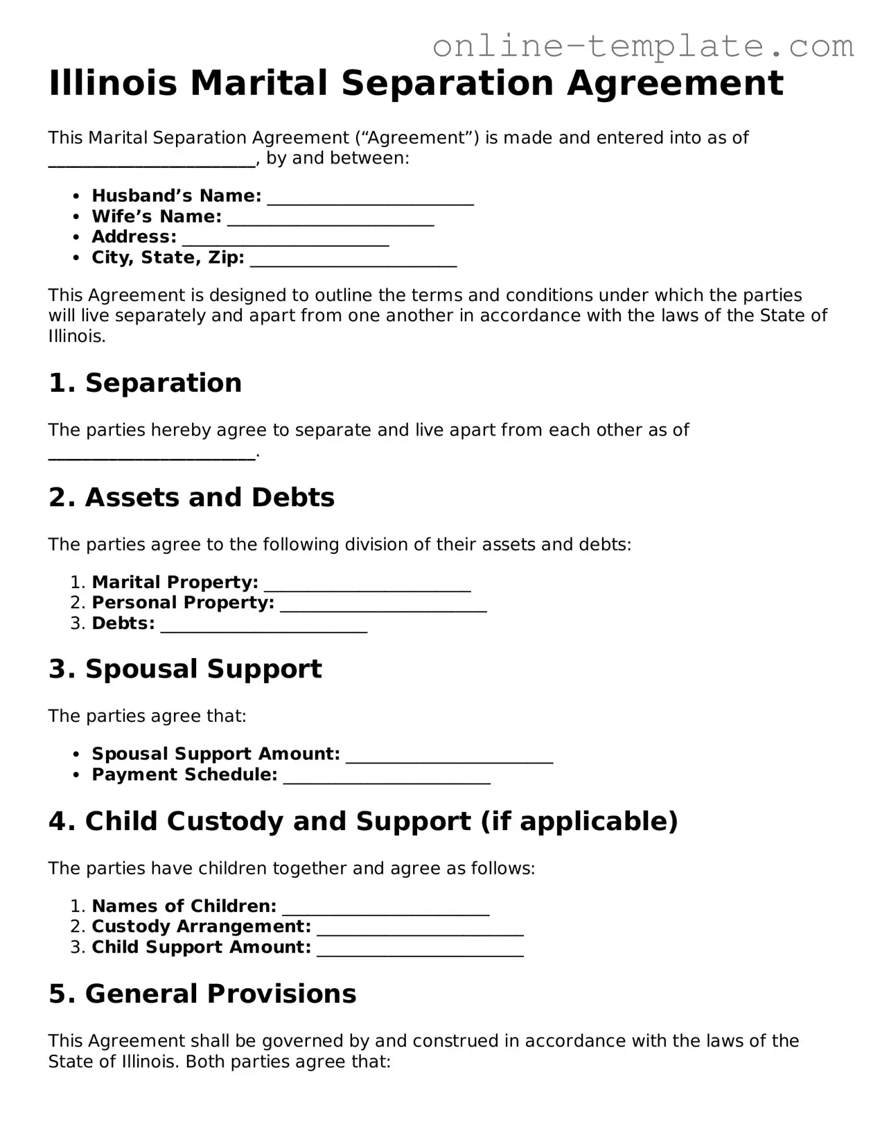 Attorney-Verified  Marital Separation Agreement Template for Illinois