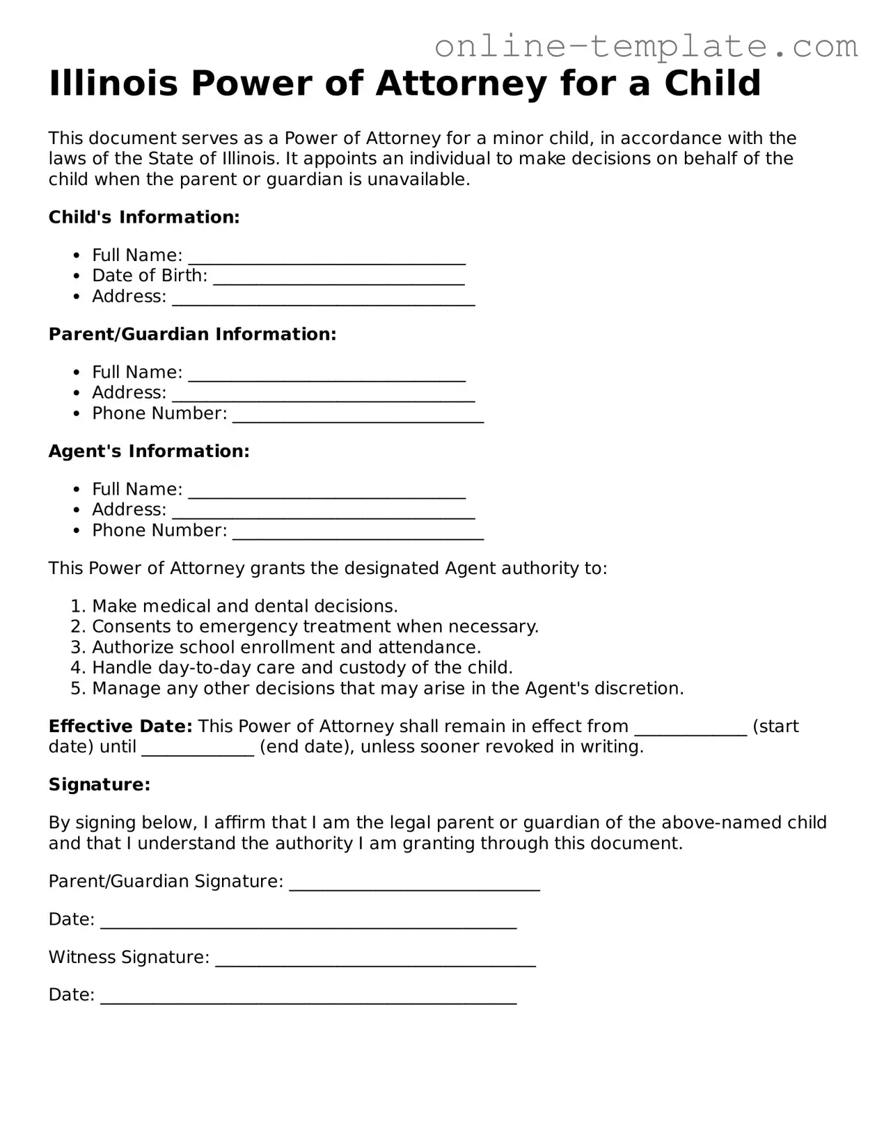 Attorney-Verified  Power of Attorney for a Child Template for Illinois