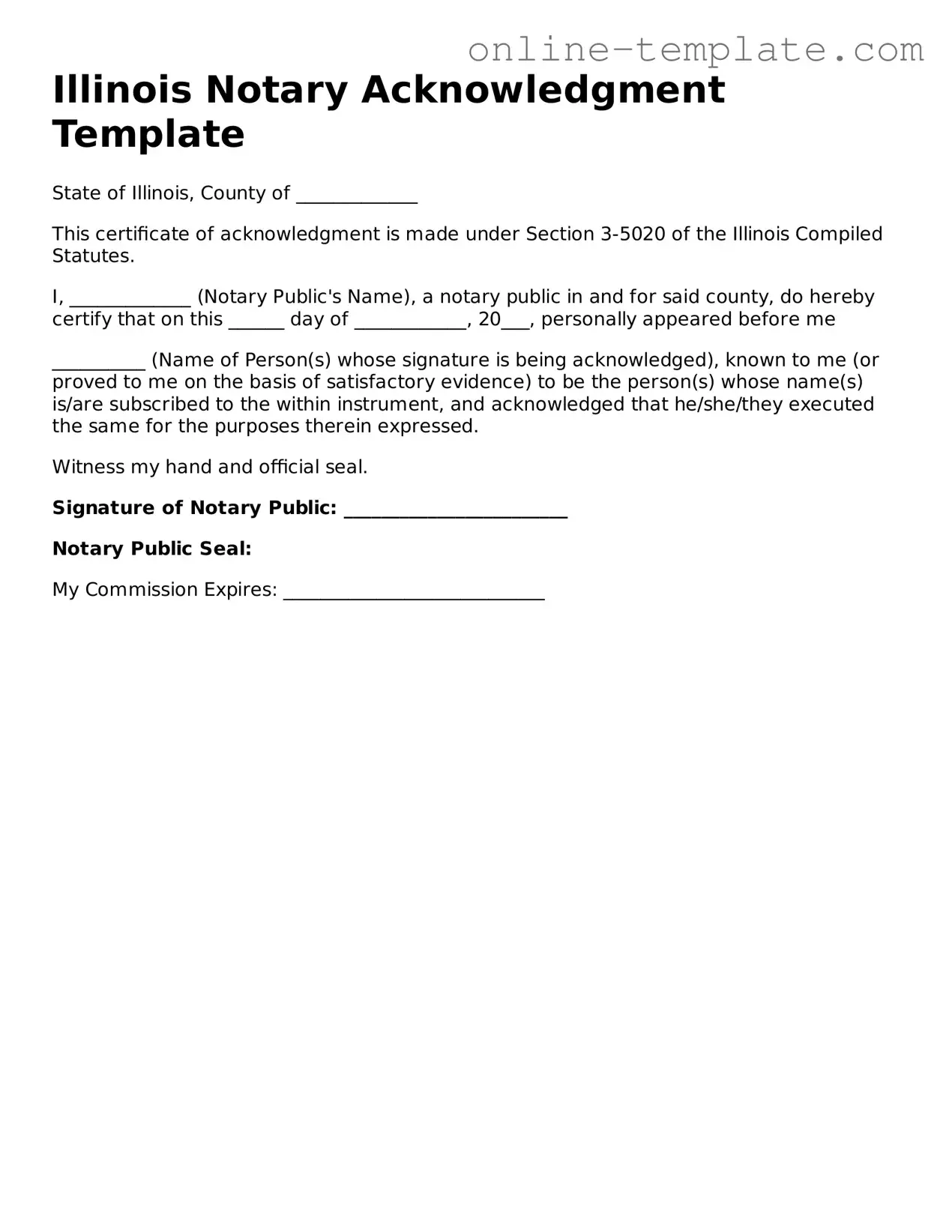 Attorney-Verified  Notary Acknowledgement Template for Illinois