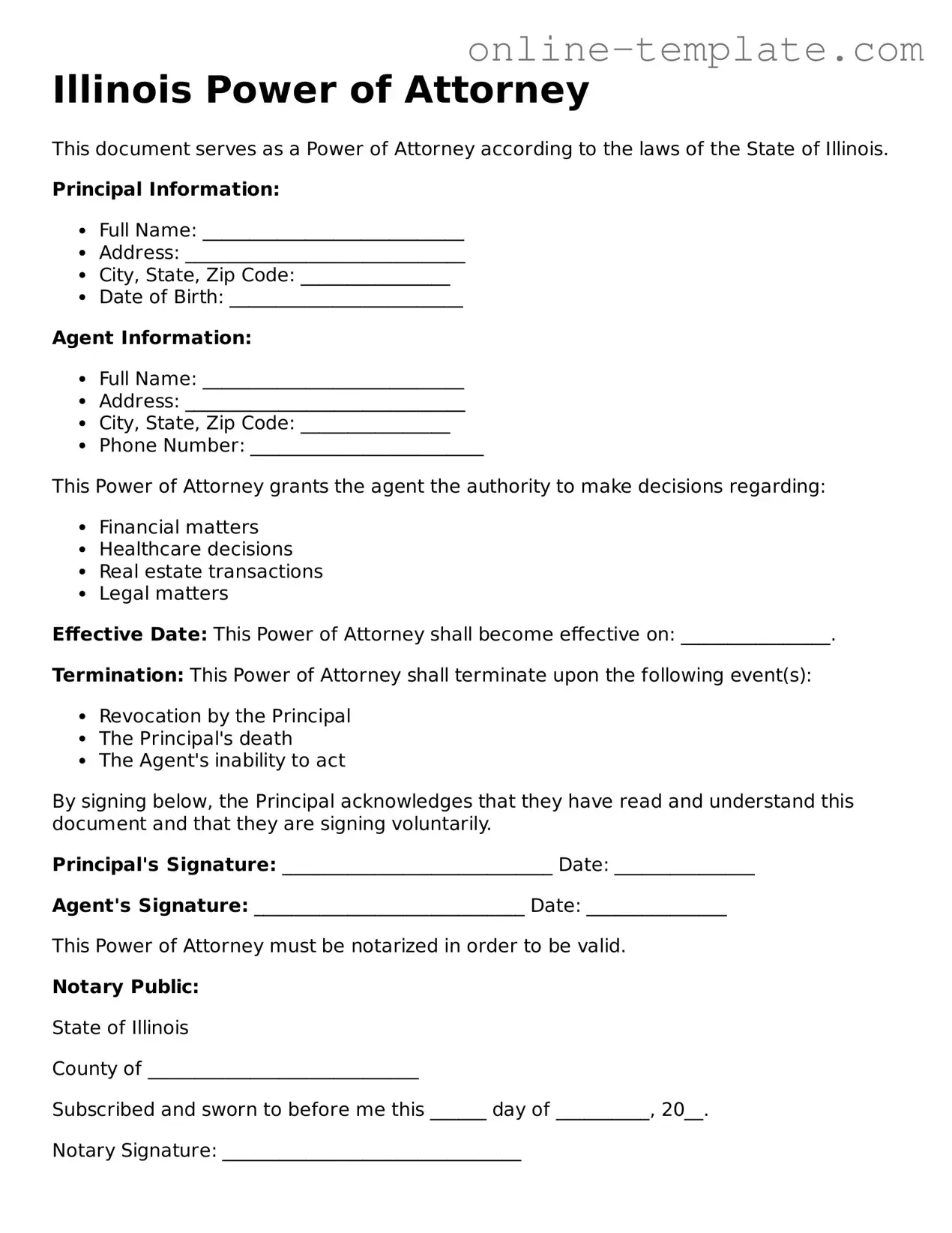 Attorney-Verified  Power of Attorney Template for Illinois