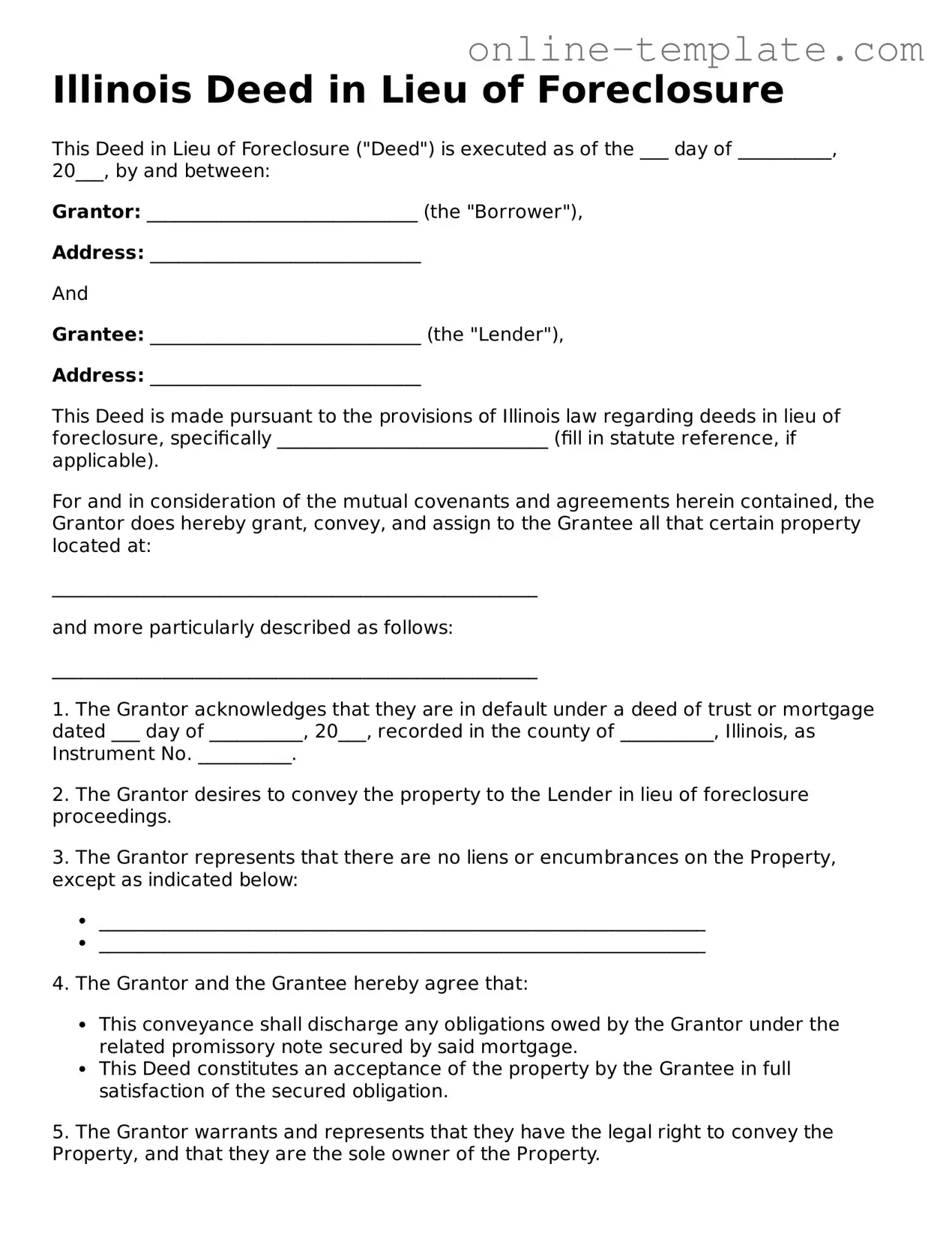 Attorney-Verified  Deed in Lieu of Foreclosure Template for Illinois