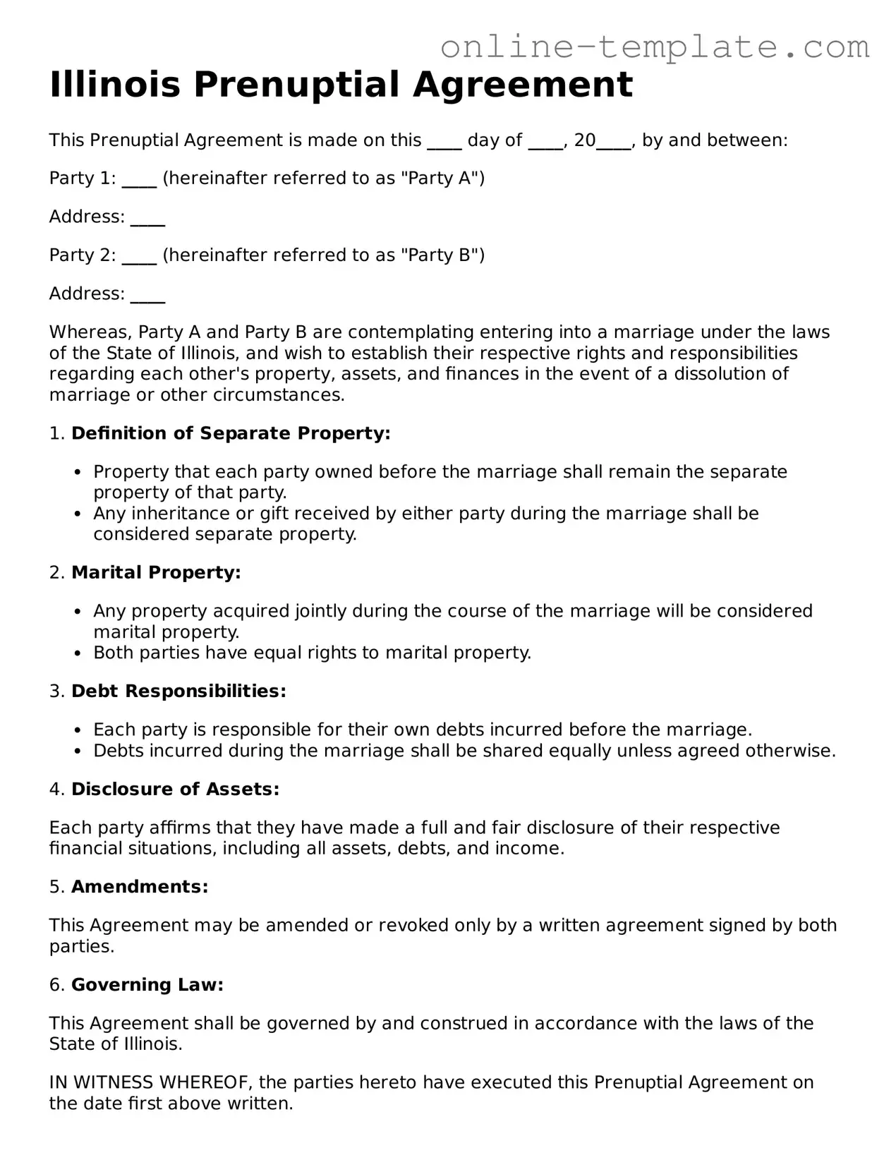 Attorney-Verified  Prenuptial Agreement Template for Illinois