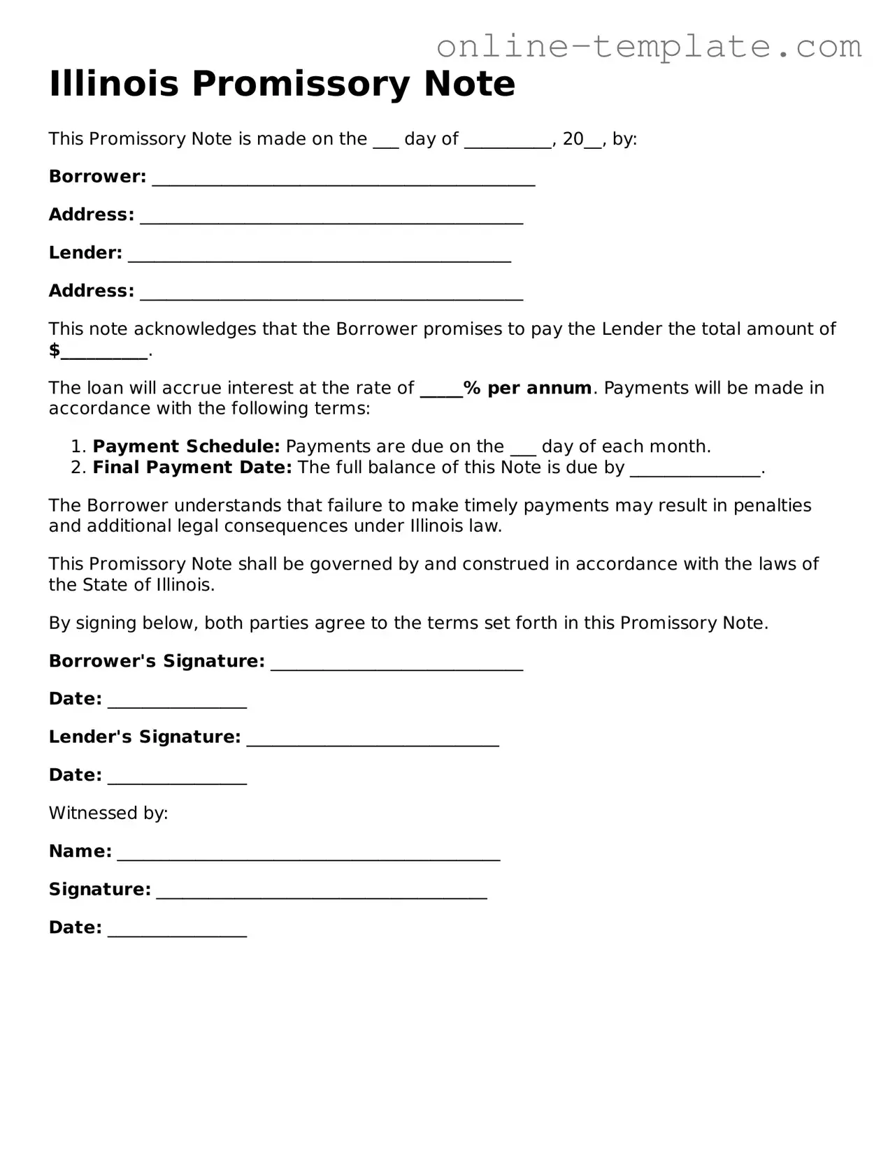 Attorney-Verified  Promissory Note Template for Illinois