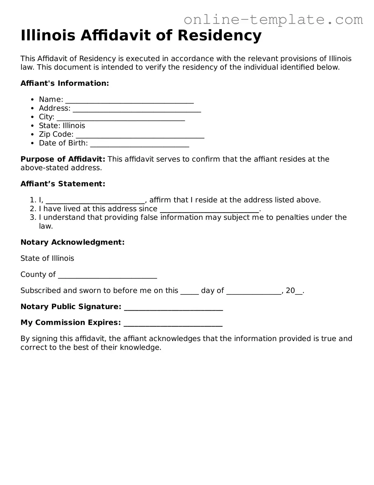 Attorney-Verified  Affidavit of Residency Template for Illinois